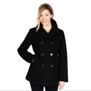 HILLARD & HANSON BLACK DOUBLE BREASTED WOOL PEA COAT SIZE 10